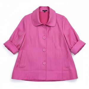 Damee Womens Short Swing Jacket Size Medium Button Up Fuchsia Pink Shiny Sparkle